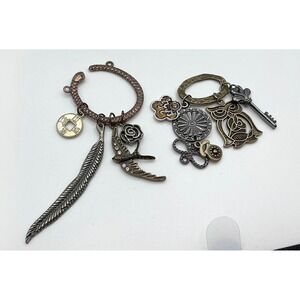 Vintage Inspired Mixed Metal‎ Charm Cluster Necklace Owl Key Feather Boho DIY